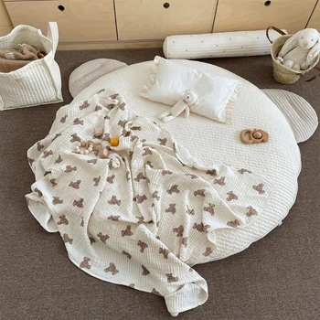 Детско муслиновое одеяло в 2/3 слоя с принтом мечка, спален чувал за бебета, кърпи за баня, чанта за количка, одеало