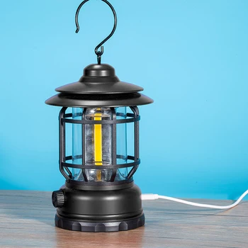 Ретро led лампа за къмпинг с плетене на една кука, портативен мощен фенер, богат на функции зареждане Type-c за нощен риболов на открито, пътуване