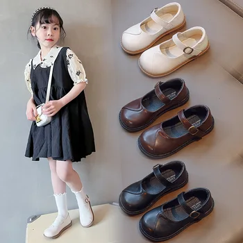 2023, пролетно нова черна кожена обувки за почивка за момичета, детски обувки на принцесата, детска, училищна обувки за ученици от 2 до 10 години