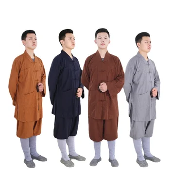 Облекло на монах, памучен и бельо облекла монах, къса рокля, есен мъжки и женски рокля Four Seasons син цвят, къса рокля в комплект
