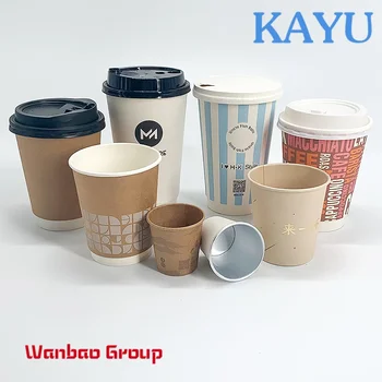 Еднократна хартиена чаша с двойни стени и логото на храна за вкъщи за приготвяне на топли кафе напитки с капаци