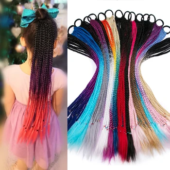Синтетични перука във вид на конска опашка с ластик, пръстен за коса, перуки, 24-инчовата вязаная коса, удължаване на коса във формата на конска опашка, розово, дъгата