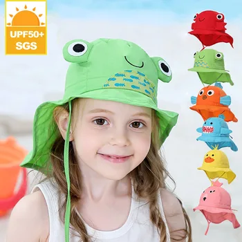 Детска градинска шапка рибар, мультяшная шапка от слънцето с животни, скъпа шапка-кофа с една жаба и патица, мек памучен детски рибар шапка за момичета и момчета, шапка от слънцето