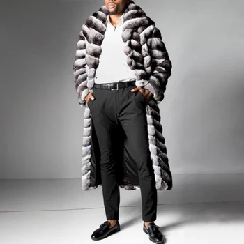 Модни кожа яке, мъжки палта, зимни топла горна дреха от кожа заек Рекс, чинчила за мъже, цветно палта, мъжко палто от чинчила