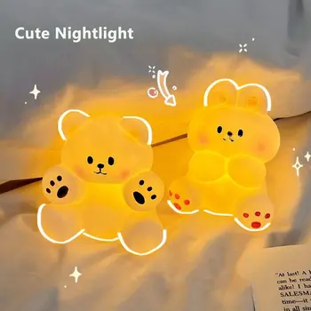 Корейски лека нощ с кавайным мечка, очарователен декоративен cartoony зайо спи на нощна светлина, детска настолна лампа за спални