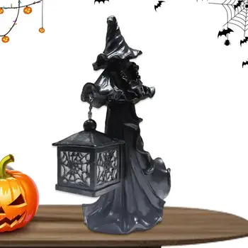 Пратеникът на ада с фенер, ретро led лампа от смола, декорация във формата на статуи призрак, фенери за Хелоуин, статуята на вещицата, на духа на Хелоуин