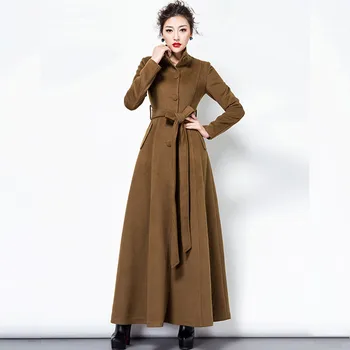 S-3XL дамско дълго палто, вълнена Есен-зима, новата мода, дебела топла поло, регулируеми колани на талията, вълнени потници, връхни дрехи, дамски