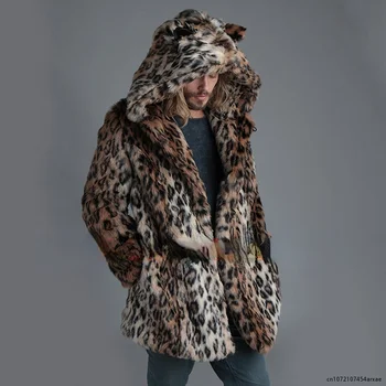 Мъжко палто, с качулка от изкуствена кожа, мъжки леопардовая норковая палто, мъжки нова палто, мъжки зимни топло палто от изкуствена кожа, жилетка, блузи, мъжки