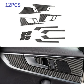 12 бр. Вътрешна дръжка от въглеродни влакна, тампон на купата за Audi A4 A4L B9 2017-2019
