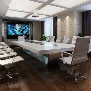 Бяла боя конферентна дългата маса проста модерна голяма боя от масивно дърво офис мебели на едро от фабрика