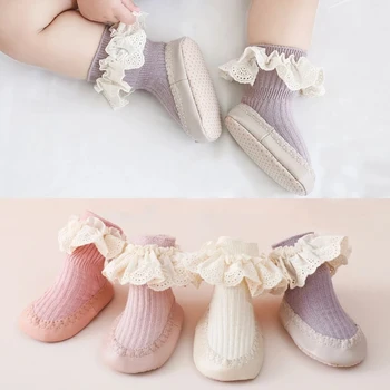 Чорапи за новородени с гумена подметка в пода демисезонные чорапи за новородени момичета мини кожени детски чорапи по пода Обувки, дрехи