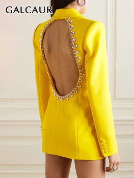 Дамски блейзери GALCAUR с отворен гръб, однобортный однобортный сако в стил мозайка с диаманти, пролетен женски нова