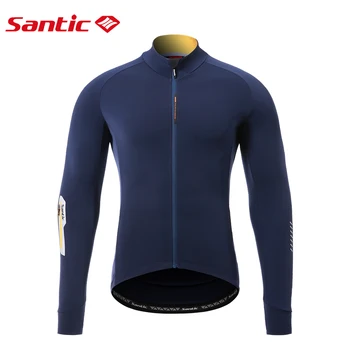 Мъжка велосипедна фланелка Santic, зимни велосипедни ризи с цип дълъг ръкав, дишаща руното термобайковая светоотражающая спортно облекло