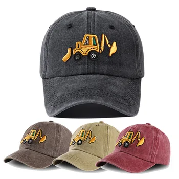 Нова бейзболна шапка от промит от памук за момчета с бродерия на багер, детска шапка, летни улични бейзболни шапки-снэпбэк за деца