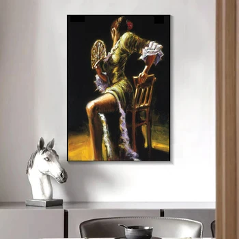 Картини с маслени бои Фабиан Перес танцьор на фламенко, ръчно рисувани, жена, танцуваща, платно картина, платно, стенно изкуство, начало декор