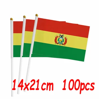 ZXZ 100шт Боливия ръчно който да се вее Флаг 14*21 см Полиестер Двустранен Печат БО Боливийский Флаг с пластмасово флагштоком
