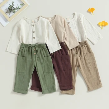 Комплекти панталони от 2 теми за малките момчета Mildsown, върховете на копчета с дълги ръкави и панталони с завязками
