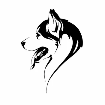 Забавна абстрактна куче на главата на животното хъски на Пет KKs Черен/сребрист калъф Драскотини Стикер на колата PVC 11,8 см X 16,3 см