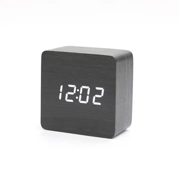 Полигональный дървена светодиод alarm clock, творчески квадратен кръгла полигональный детски будилник с гласов контрол, безшумен светлинна аларма
