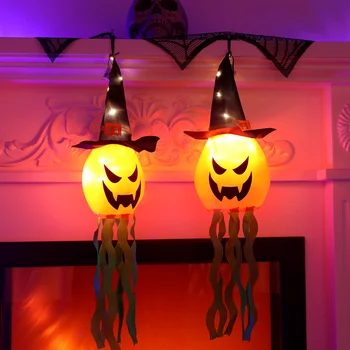 60 см тиквен фенер осветява Хелоуин светодиодни лампи, мигащи светлини, висящи призрачно волшебником, тыквенным фенер, украшающим от духове къща