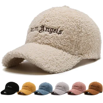 Бейзболна шапка дамски зимни топло однотонная солнцезащитная шапка от кашмир агне с бродирани букви, памучни шапки за тийнейджъри, есенна скъпа кадифе шапка