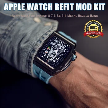 Комплект модификация ремък и калъф за Apple Watch 8 7 45 мм RM метална каишка от каучук Аксесоари за iWatch Band Series 6 SE 5 4 44 мм