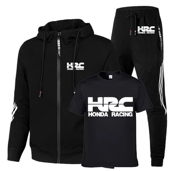 Пролетно-есенни якета мъжки от памук с принтом HRC Race Motorcycle, висококачествени мъжки hoody райе + тениска + панталони, комплект от 3 теми