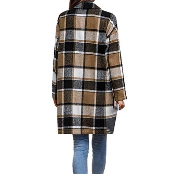 Дамско палто дамско яке, Туид сако, яке с яка-лацканом, палта, джобове в клетката, карирани тренч, зима 2022