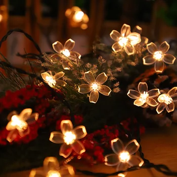 Батерия/USB, led венец с черешов цвят, искрящи гирлянди, Коледна лампа, празнична коледно парти, сватба декоративни приказни светлини