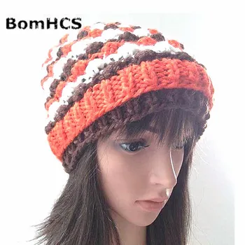 BomHCS, модни дамски зимни топли уши съединители, вязаная шапка, 100% мека шапка ръчна изработка, вязаная на една кука, шапка, шапка Лей Фън