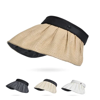 Дамска сламена шапка с сенника и широка периферия, лятна плажна шапка с защита от uv, сгъваема опаковка в корейски стил