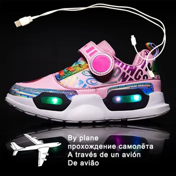 2021 Детска led обувки с usb зареждане, светещите маратонки, детски светещ обувки куки за момичета, момчета, мъже, жени, обувки за пързаляне с led подсветка