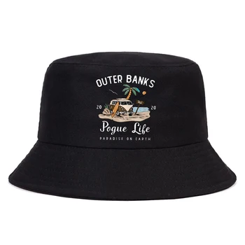 Outer Banks Поуг Life Лятна Шапка Дамски Мъжки Панама Шапка-кофа Дизайнерски шапка С плосък козирка Harajuku Рибарска шапка-шапки Кофа