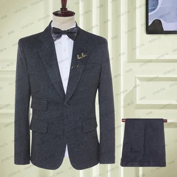 Мода 2023 г., черно-синьо, с микс от писмото на модел, мъжки приталенные бизнес костюми, мъжки високо качество на 2 предмета (яке + панталон)