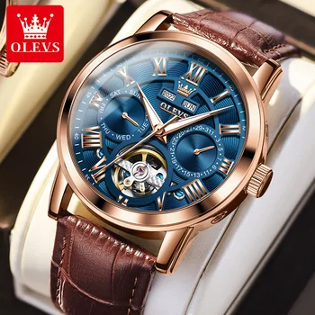 OLEVS висок клас марка, мъжки часовници, луксозни автоматични механични часовници за мъже, tourbillon, ръчен часовник с календар седмици, светещите стрелки